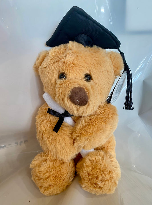 Brown Graduation Bear, 19cm tall, featuring a graduation cap and ribbon as a cute celebratory keepsake.